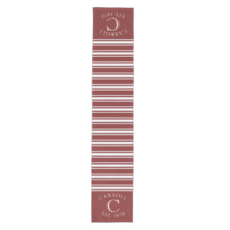 Monogrammed Double Striped | Cranberry Mittelgroßer Tischläufer