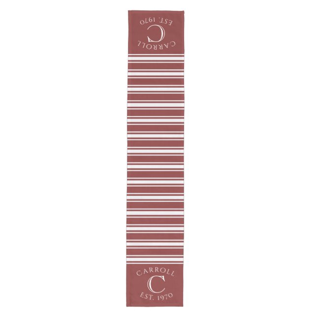 Monogrammed Double Striped | Cranberry Mittelgroßer Tischläufer (Vorderseite)