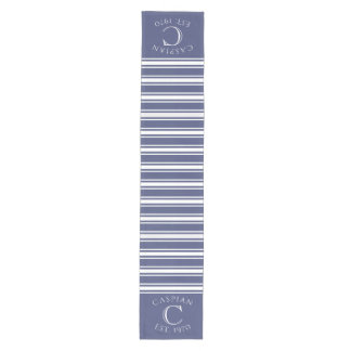 Monogrammed Double Striped | Navy Blue  Mittelgroßer Tischläufer