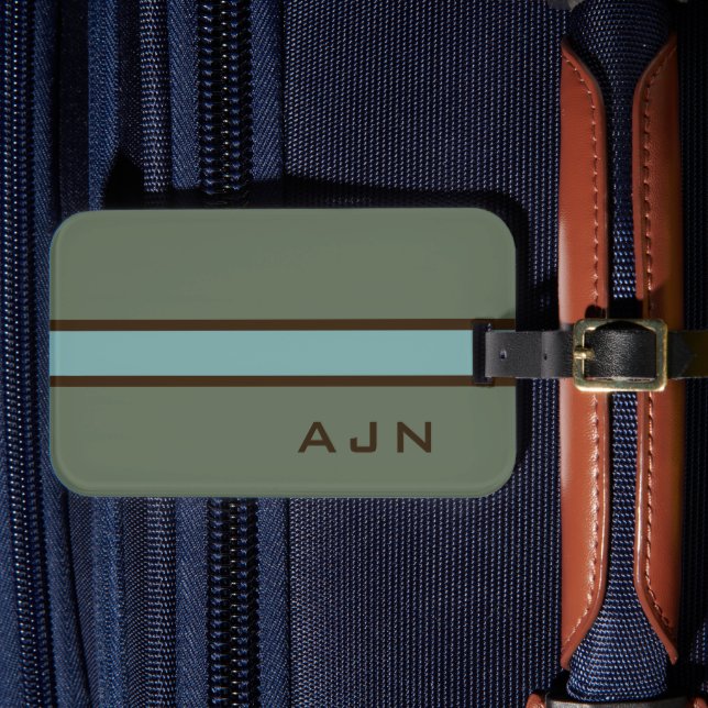 Monogrammed Dusty Green Luggage Tag Gepäckanhänger (Vorderseite Insitu 4)