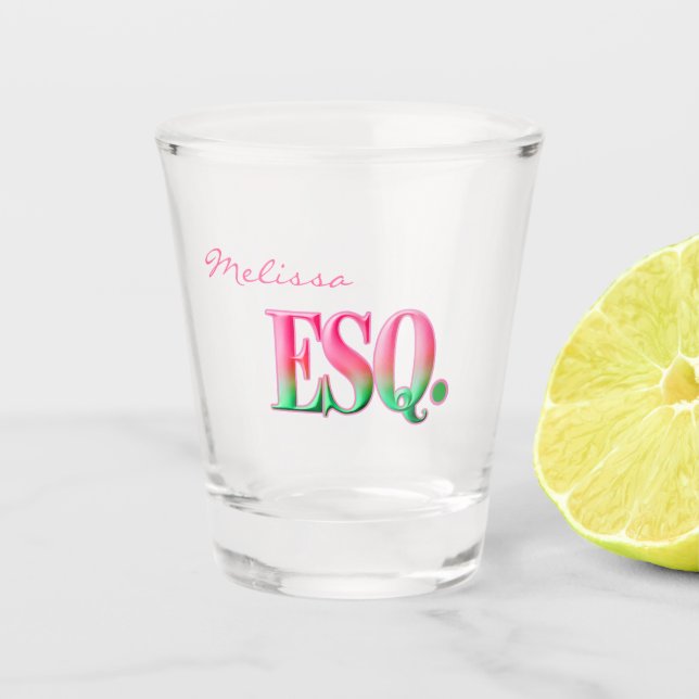 Monogrammed ESQ. Ombre Pink & Green Shot Glass Schnapsglas (Vorderseite)