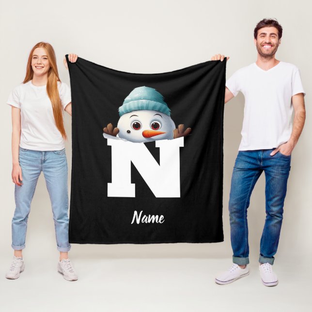 Monogrammed Family Christmas Custom Cute Snowman Fleecedecke (Beispiel)