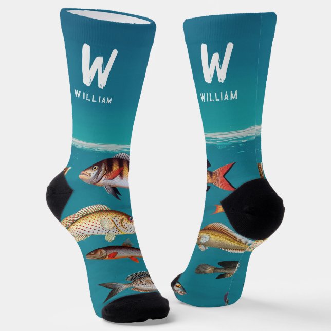 Monogrammed Fish Under Blue Ocean  Socken (Gewinkelt)