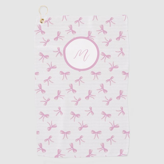 Monogrammed Frilly Coquette Pink watercolor Bow  Golfhandtuch (Vorderseite)