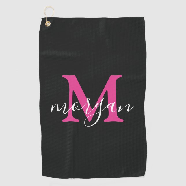 Monogrammed Golf Gifts Golfer Elegant Player Pink Golfhandtuch (Vorderseite)