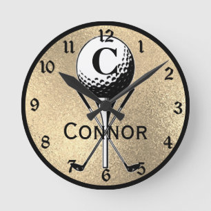 Monogrammed Golf Tee Gold Runde Wanduhr