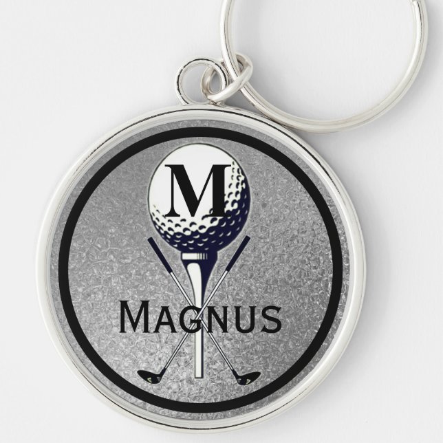 Monogrammed Golf Tee Silver Schlüsselanhänger (Vorne)