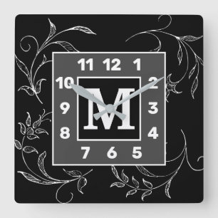 Monogrammed GS Floral Square Wall Clock Quadratische Wanduhr