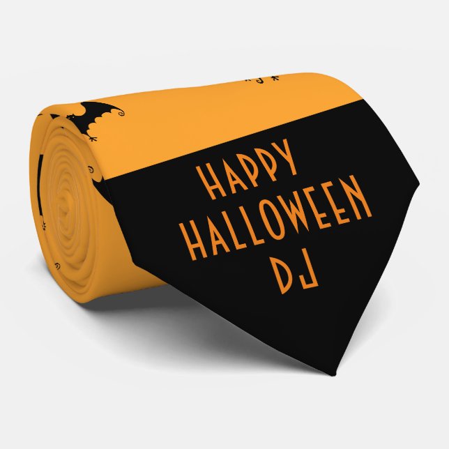 Monogrammed Halloween & Black Bats, Orange Krawatte (Gerollt)