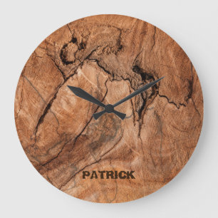 Monogrammed Light Brown Wood Design Große Wanduhr