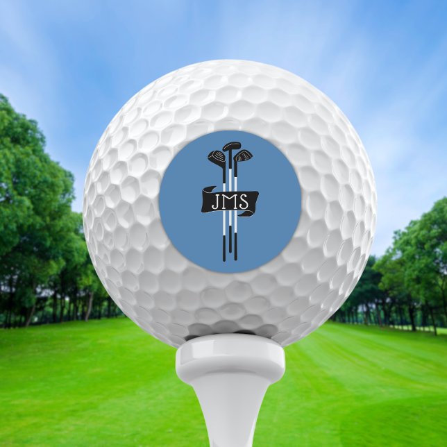 Monogrammed Modern Hand-Drawn Golf Clubs Blue Golfball (Von Creator hochgeladen)