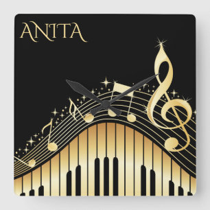 Monogrammed Musical Keyboard Quadratische Wanduhr