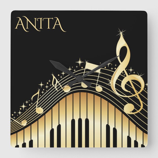 Monogrammed Musical Keyboard Quadratische Wanduhr (Vorderseite)