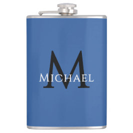 Monogrammed Name Initial Black Blue Custom Flachmann