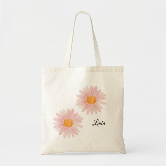Monogrammed Pink Blush Daisy Floral  Tragetasche (Vorne)