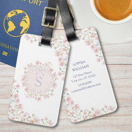 Monogrammed Pink Flowers and Lace Floral Gepäckanhänger