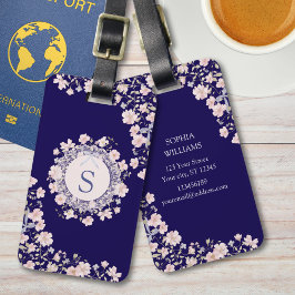Monogrammed Pink Flowers and Lace Floral Gepäckanhänger
