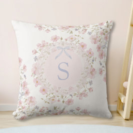 Monogrammed Pink Flowers and Lace Floral Kissen