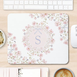 Monogrammed Pink Flowers and Lace Floral Mousepad