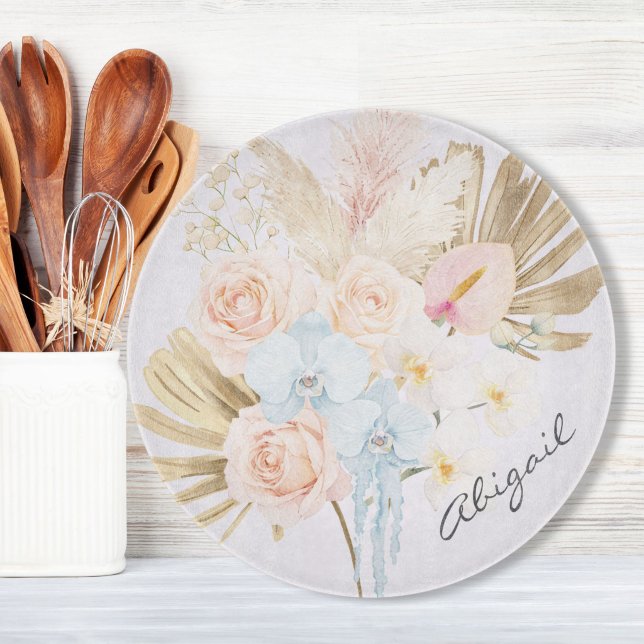 Monogrammed Pretty Tropical Flower Bouquet Floral Schneidebrett (Von Creator hochgeladen)