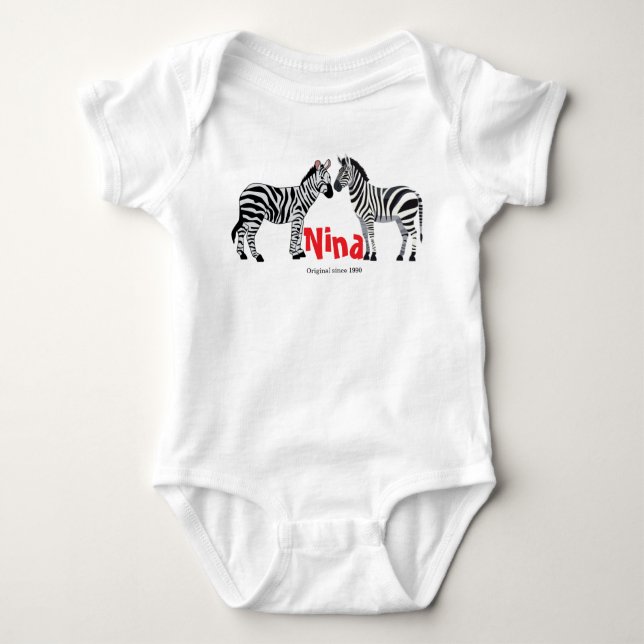 Monogrammed pretty zebra black white Chic Baby Strampler (Vorderseite)