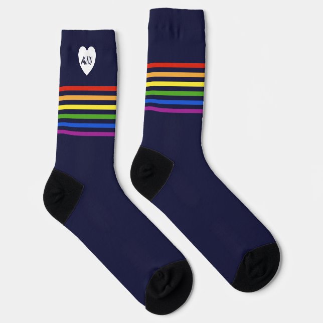 Monogrammed Rainbow Stripe Navy Blue Socken (Rechts)