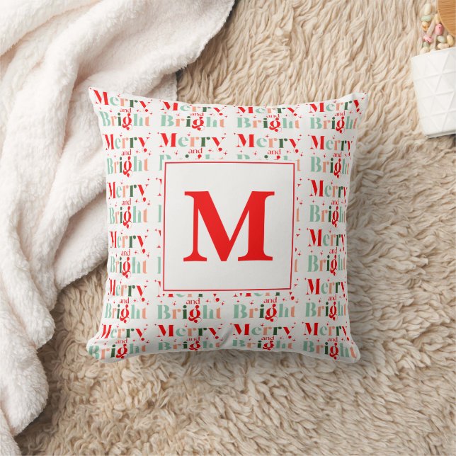 Monogrammed Retro Merry and Bright Christmas Kissen (Decke)