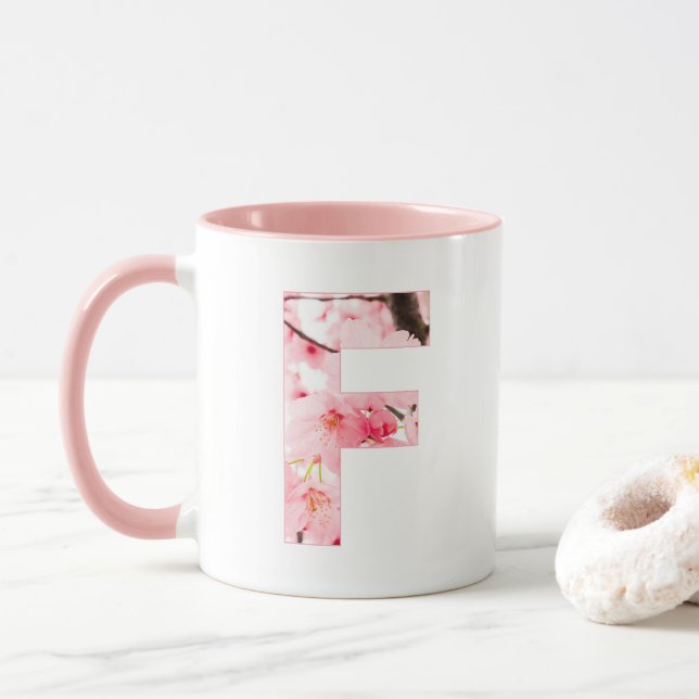 Monogrammed Sakura Mug with Customizable Name Tasse (Mit Donut)