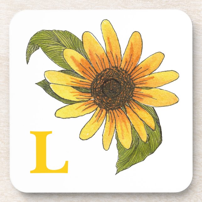 Monogrammed Sunflower Coaster Untersetzer (Vorderseite)