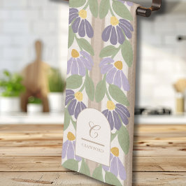 Monogrammed Vintage Purple Floral Kitchen Towel Geschirrtuch