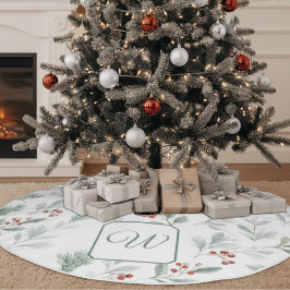 Monogrammed Winter Foliage Christmas Tree Skirt Polyester Weihnachtsbaumdecke