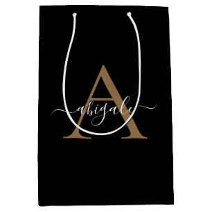 Monogrammiert Gold Jade Schwarz Minimalistisch E Mittlere Geschenktüte