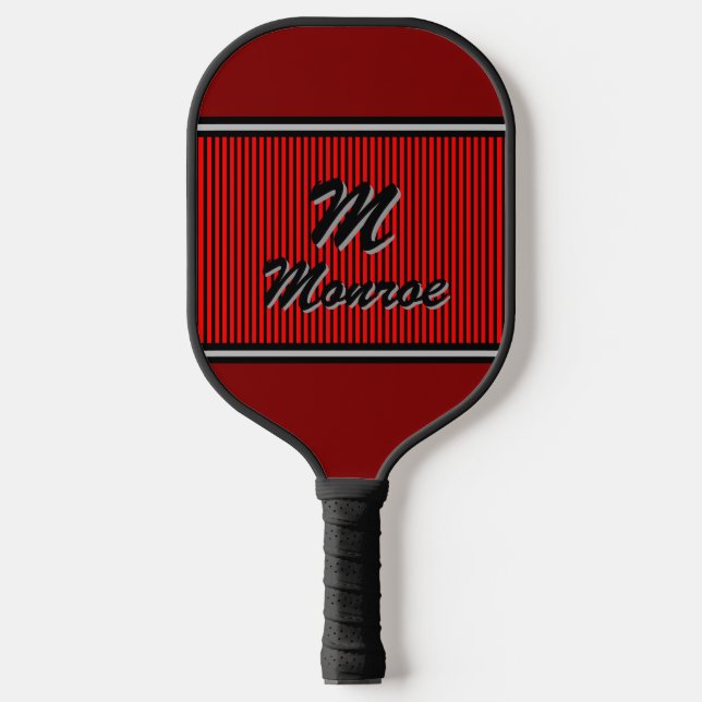 Monogrammiert Rot Gestreift  Pickleball Schläger (Vorderseite)