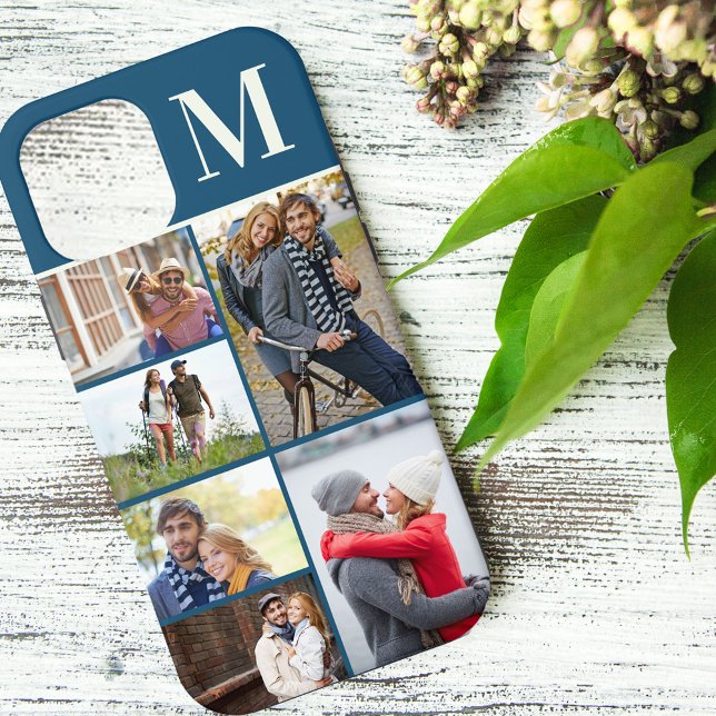 Monogrammierte 6-Foto-Collage Blau Case-Mate iPhone Hülle (Von Creator hochgeladen)