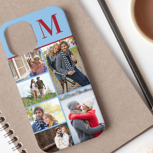 Monogrammierte 6-Foto-Collage Blau Rot Case-Mate iPhone Hülle