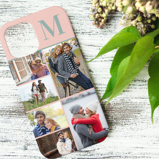 Monogrammierte 6-Foto-Collage Pfirsich Grün Case-Mate iPhone Hülle