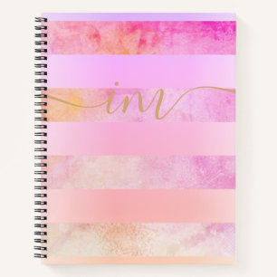 Monogrammierte Abstrakte Gelbstreifen in Aquarellf Notizbuch