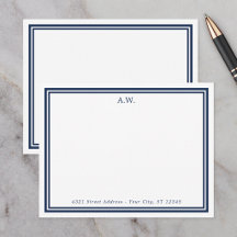 Monogrammierte Adresse mit Navyblauen Rändern