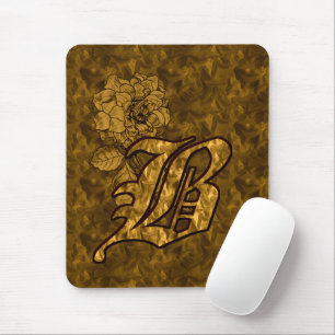 Monogrammierte Anfangsbuchstabe B Gold-Pfingstrose Mousepad