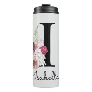 Monogrammierte Anfangsbuchstabe I Pink Boho Mädche Thermosbecher
