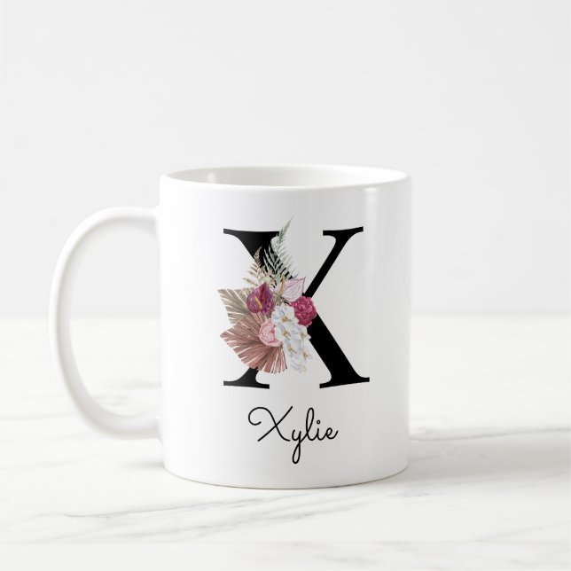 Monogrammierte Anfangsbuchstabe S Rosa Boho Mädche Kaffeetasse (Links)