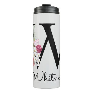 Monogrammierte Anfangsbuchstabe W Rosa Boho Mädche Thermosbecher