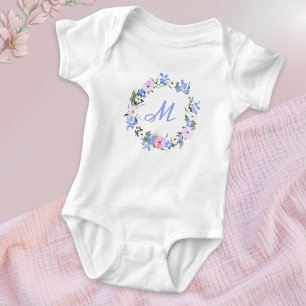 Monogrammierte Anfangsbuchstaben-Blumen-Blumenkrei Baby Strampler
