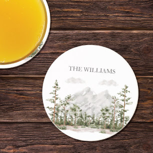 Monogrammierte Aquarell-Berg- und Wald-Darstellung Getränkeuntersetzer