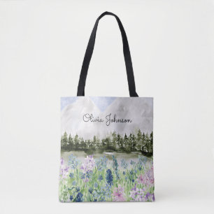 Monogrammierte Aquarell Blau Lila Blumenwiese