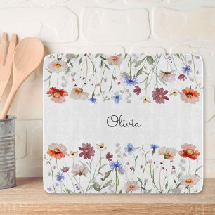Monogrammierte Aquarell-Farbige Wildblumenwiese Schneidebrett