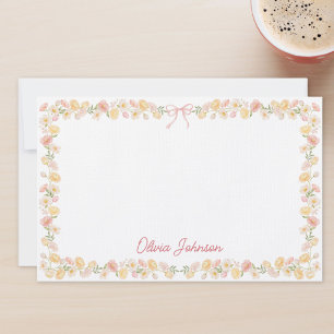Monogrammierte Aquarell-Gelb-Rosa-Blumen Floral Briefpapier