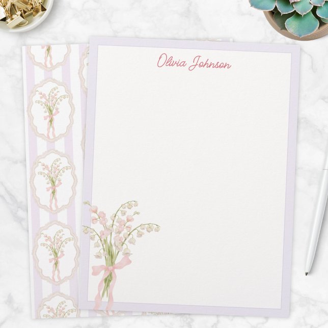Monogrammierte Aquarell-Maiglöckchen-Blumen Briefbogen (Von Creator hochgeladen)