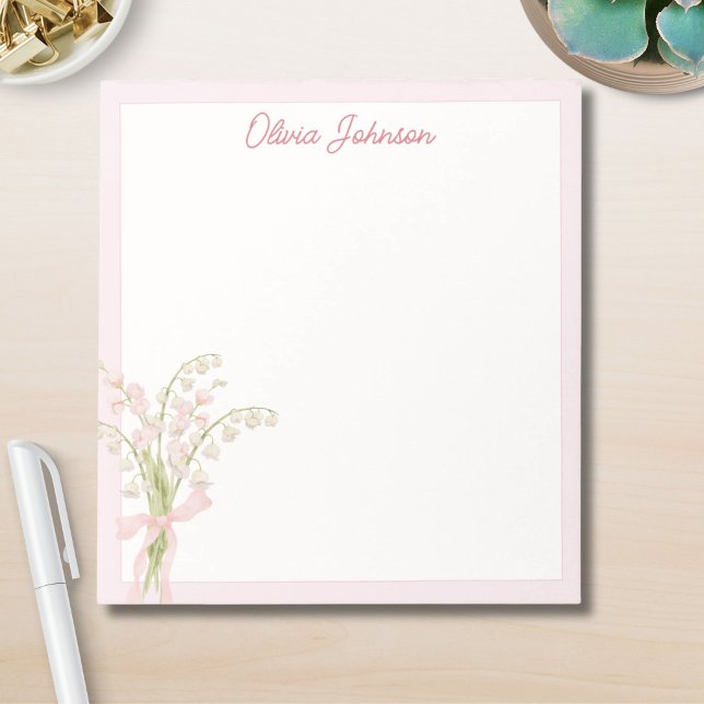 Monogrammierte Aquarell-Maiglöckchen-Blumen Notizblock (Von Creator hochgeladen)