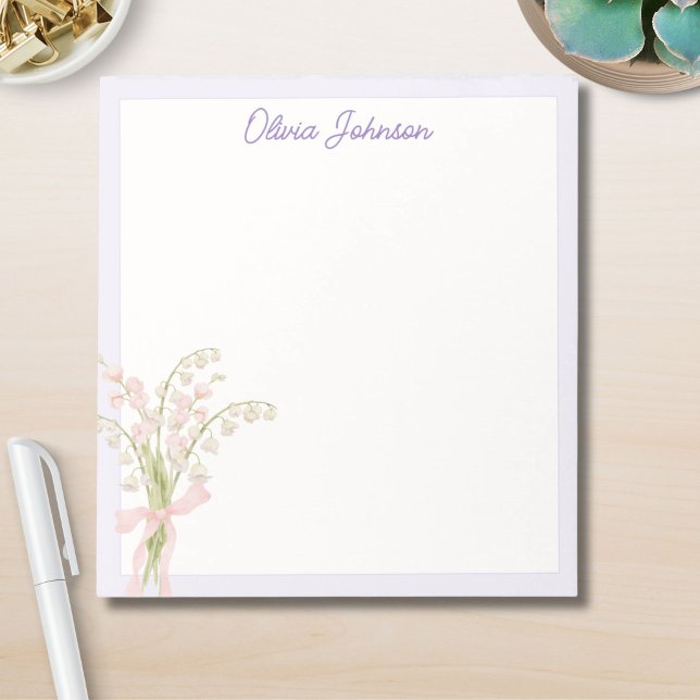 Monogrammierte Aquarell-Maiglöckchen-Blumen Notizblock (Von Creator hochgeladen)